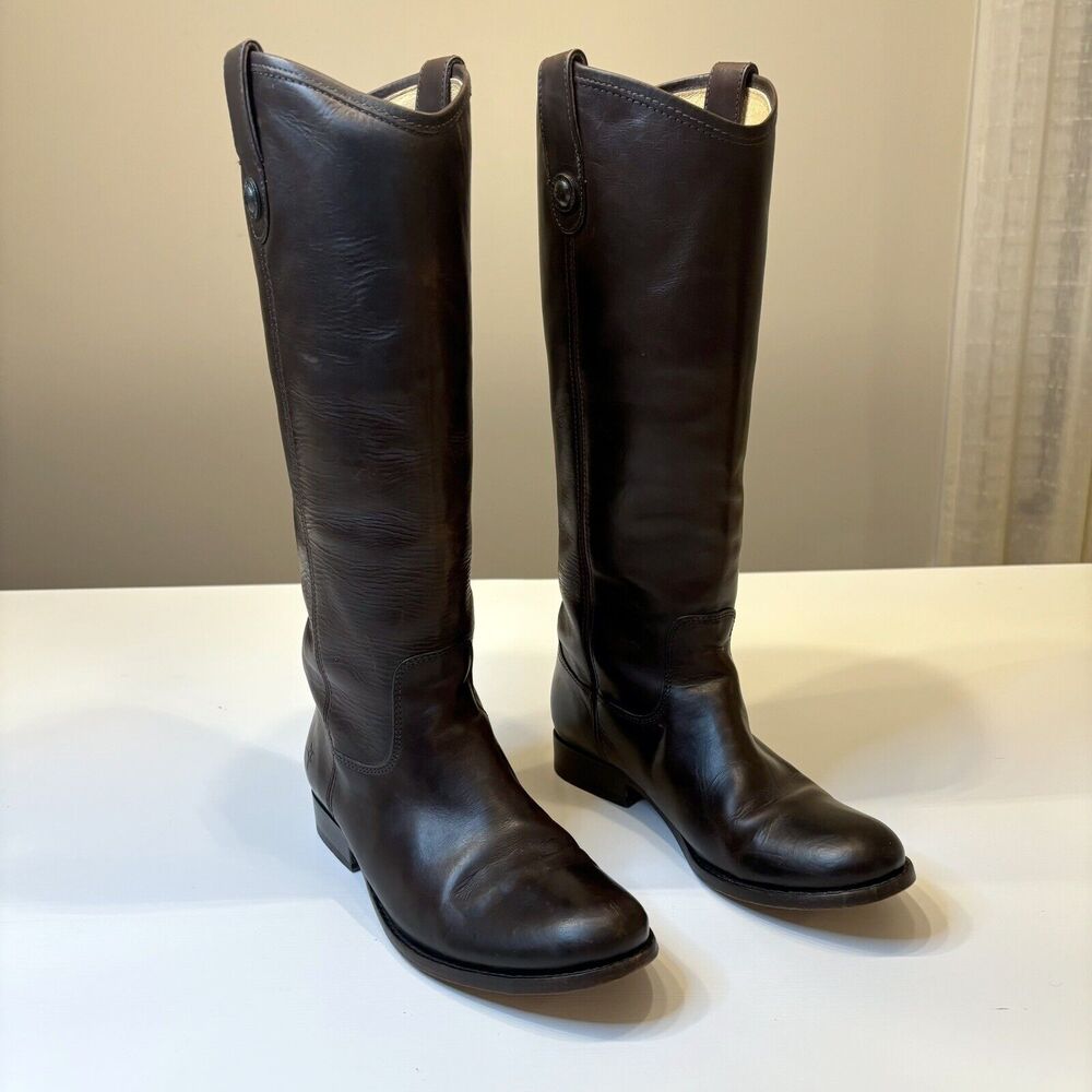 Frye Women's Melissa Button Tall Shaft Leather Pull-on Boots 77167 US Size 6.5 B